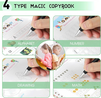 Premium WriteNest™ Magic Book (4 Set) + Free Pen (5 Riflle Included)