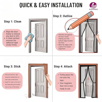 Magnetic Mosquito Net Curtain – Auto Close, Hands-Free, Easy Install