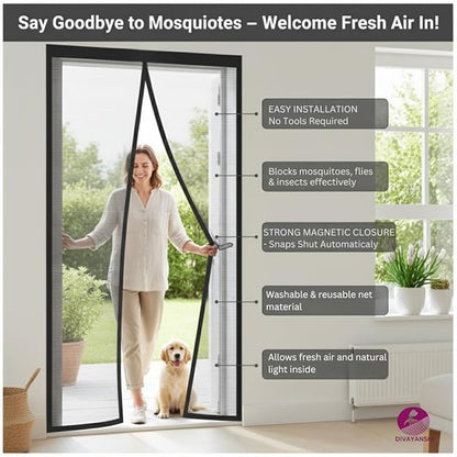 Magnetic Mosquito Net Curtain – Auto Close, Hands-Free, Easy Install