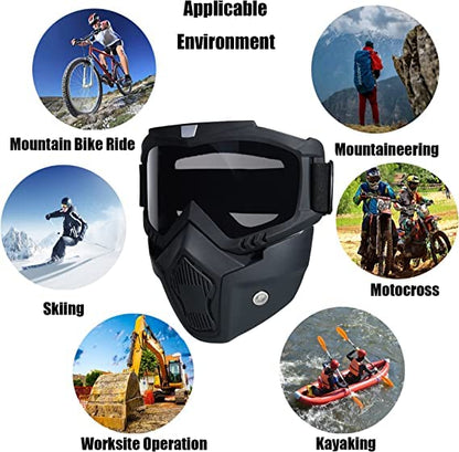 Goggle Mask Anti Scratch UV Protective Open Face & Eyewear Windproof Dirt Shield Adjustable Strap Soft Foam Padded Detachable
