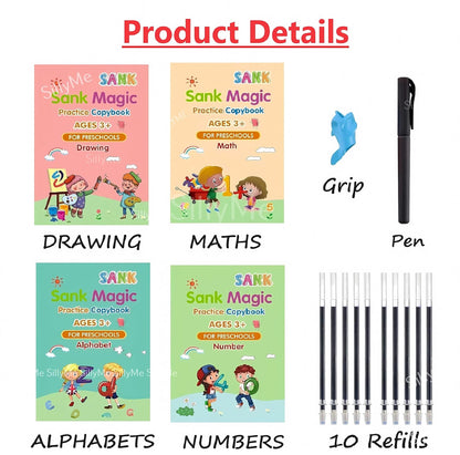 Premium WriteNest™ Magic Book (4 Set) + Free Pen (5 Riflle Included)