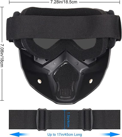 Goggle Mask Anti Scratch UV Protective Open Face & Eyewear Windproof Dirt Shield Adjustable Strap Soft Foam Padded Detachable
