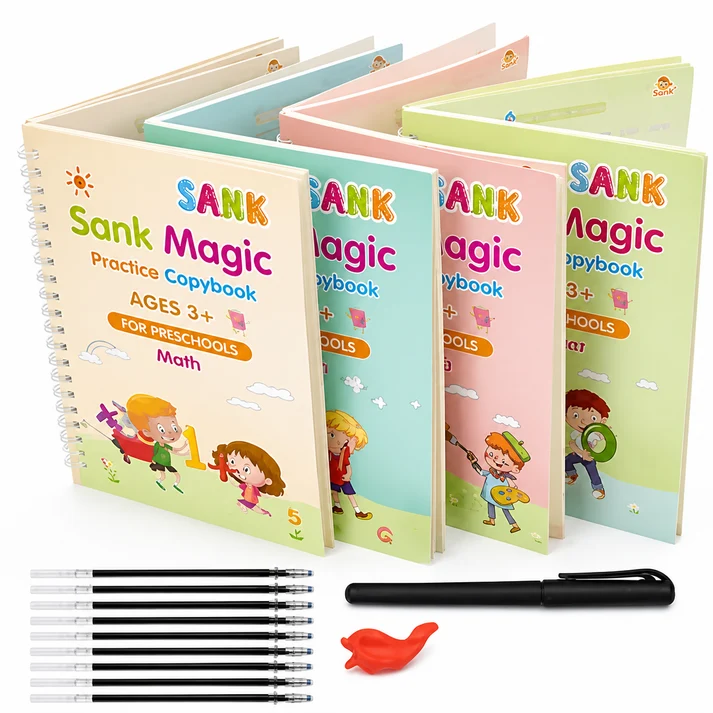Premium WriteNest™ Magic Book (4 Set) + Free Pen (5 Riflle Included)