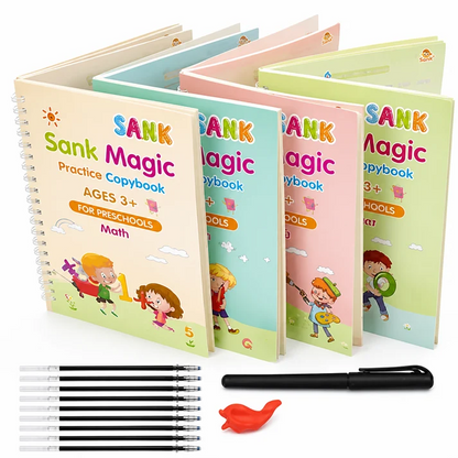 Premium WriteNest™ Magic Book (4 Set) + Free Pen (5 Riflle Included)